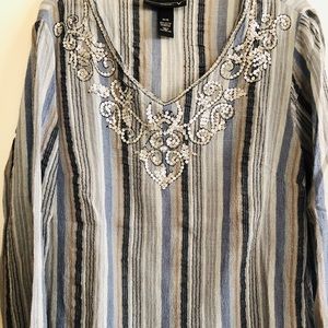 Long sleeve gauze embellished top!